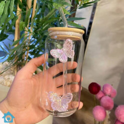 Butterfly Ice Tea Glass with Straw & Lid