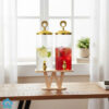 Double Glass Beverage Dispensers with Wood Stand & Golden Lid