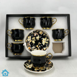 Floral Bone China Tea Cup Saucer Set with Gold Rim