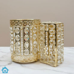 Golden Crystal Tissue & Dustbin Set – Elegant Home Accessories 5 Golden Crystal Tissue & Dustbin Set