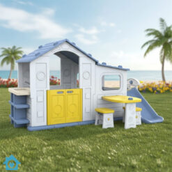 Kids Playhouse Slide Table Chairs & Plants Rack