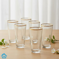 Luxury Gold Rim Ribbed Glass Tumbler Set of 6