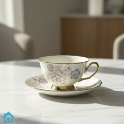 M&M Bone China Golden Floral Tea Cup Saucer Set