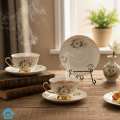 M&M Bone China Golden Floral Tea Cup Saucer Set