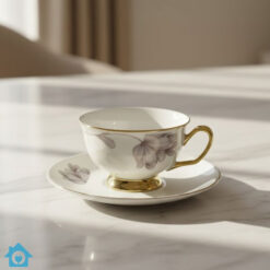 M&M Bone China Golden Floral Tea Cup Saucer Set