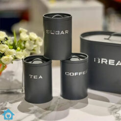 Metal Bread Box & Tea Coffee Sugar Container Set