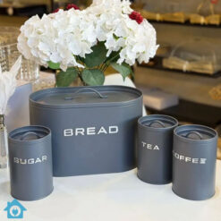 Metal Bread Box & Tea Coffee Sugar Container Set