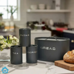 Metal Bread Box & Tea Coffee Sugar Container Set