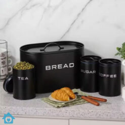 Metal Bread Box & Tea Coffee Sugar Container Set - Black 7 Metal Bread Box & Tea Coffee Sugar Container Set