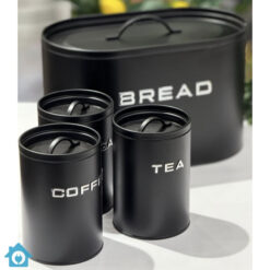Metal Bread Box & Tea Coffee Sugar Container Set - Black 6 Metal Bread Box & Tea Coffee Sugar Container Set - Black