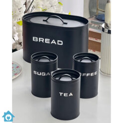 Metal Bread Box & Tea Coffee Sugar Container Set