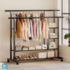 Metal Double Rod Clothes Rack with Shelves & Wheels