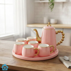 Porcelain Tea Set with Rotating Round Tray 9 Pcs