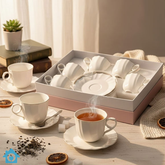 Ribbed Bone China Tea Cup Saucer Set with Gold Rim 1 Ribbed Bone China Tea Cup Saucer Set with Gold Rim