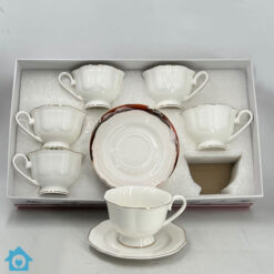 Ribbed Bone China Tea Cup Saucer Set with Gold Rim