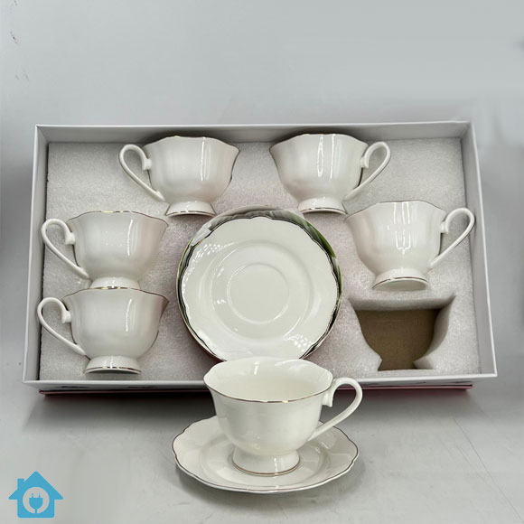 Ribbed Bone China Tea Cup Saucer Set with Gold Rim 2 Ribbed Bone China Tea Cup Saucer Set with Gold Rim