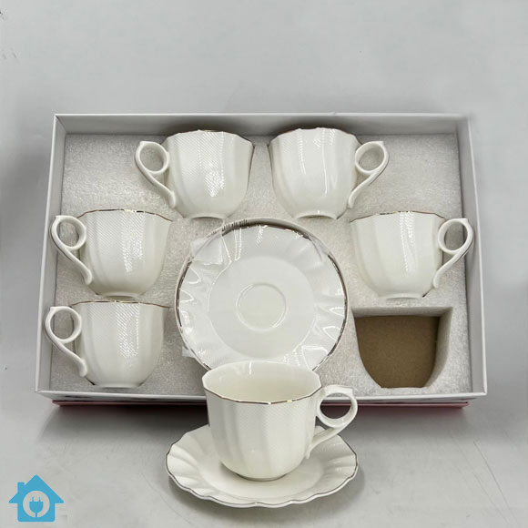 Ribbed Bone China Tea Cup Saucer Set with Gold Rim 2 Ribbed Bone China Tea Cup Saucer Set with Gold Rim