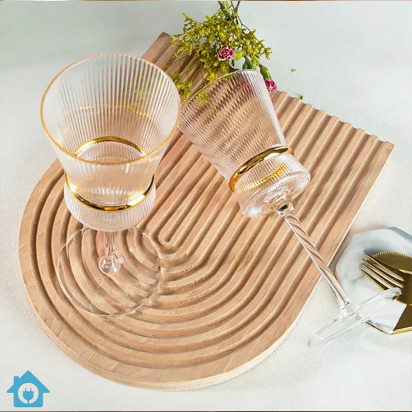 Striped Wine Glasses Set of 6 with Gold Ring | Luxury Glassware 3 Striped Wine Glasses Set of 6 with Gold Ring