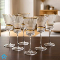 Striped Wine Glasses Set of 6 with Gold Ring | Luxury Glassware 7 Striped Wine Glasses Set of 6 with Gold Ring