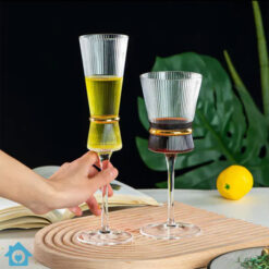 Striped Wine Glasses Set of 6 with Gold Ring