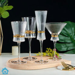 Striped Wine Glasses Set of 6 with Gold Ring