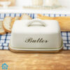 Wooden Butter Dish with Beige Metal Lid