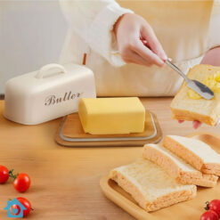 Wooden Butter Dish with Beige Metal Lid & Handle – Kitchen Butter Keeper 10 Wooden Butter Dish with Beige Metal Lid