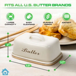 Wooden Butter Dish with Beige Metal Lid