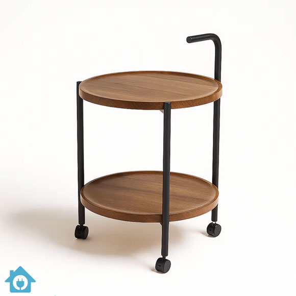 2-Tier Wooden Round Serving Trolley – Kitchen & Dining Cart 1 2-Tier Wooden Round Serving Trolley