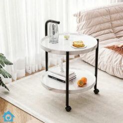 2-Tier Wooden Round Serving Trolley – Kitchen & Dining Cart 5 2-Tier Wooden Round Serving Trolley