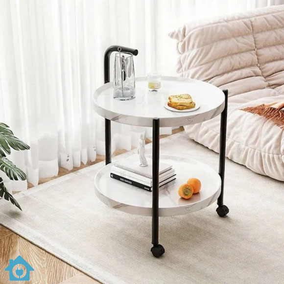 2-Tier Wooden Round Serving Trolley – Kitchen & Dining Cart 3 2-Tier Wooden Round Serving Trolley