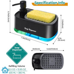 3 in 1 Countertop Sponge Holder with Dual Soap Pump