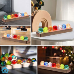 7 Colors Glass Crystal Ball Light with Wooden Base