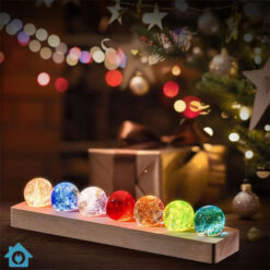Alternative view of 7 Colors Glass Crystal Ball Light with Wooden Base – LED Night Lamp Table Decoration for Bedroom & Living Room