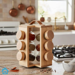Bamboo Spice Rack 12 Glass Jars Set