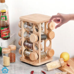 Bamboo Spice Revolving Rack 16 Pcs Jars Set