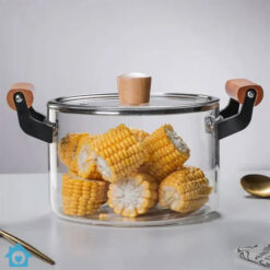 Borosilicate Glass Casserole Cooking Pot with Wooden Handle