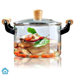 Borosilicate Glass Casserole Cooking Pot with Wooden Handle