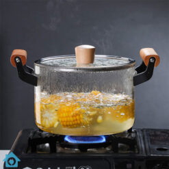 Borosilicate Glass Casserole Cooking Pot with Wooden Handle