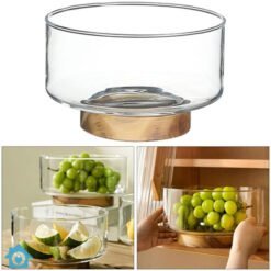 Glass Salad Bowl with Wooden Stand