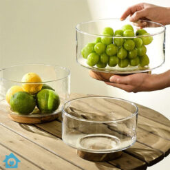 Glass Salad Bowl with Wooden Stand