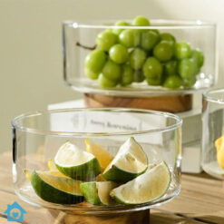 Glass Salad Bowl with Wooden Stand