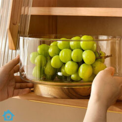 Glass Salad Bowl with Wooden Stand