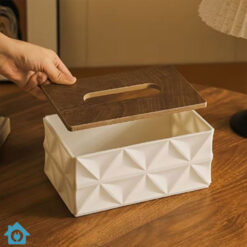Luxury Geometric Tissue Box Holder with Wooden Lid