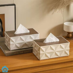 Luxury Geometric Tissue Box Holder with Wooden Lid