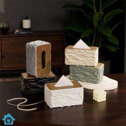Luxury Wave Texture Tissue Box Cover with Wooden Lid