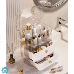 Makeup Organizer for Vanity – Skincare Storage Box with Lid & Drawers