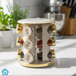 Plastic Spice Rack 12 Glass Jars Set