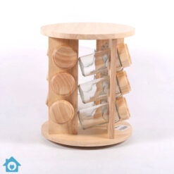Revolving Bamboo Spice Jars Rack 12 Pcs