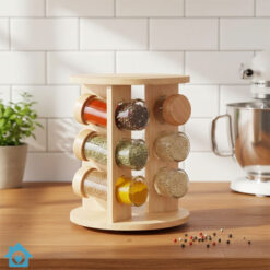Revolving Bamboo Spice Jars Rack 12 Pcs
